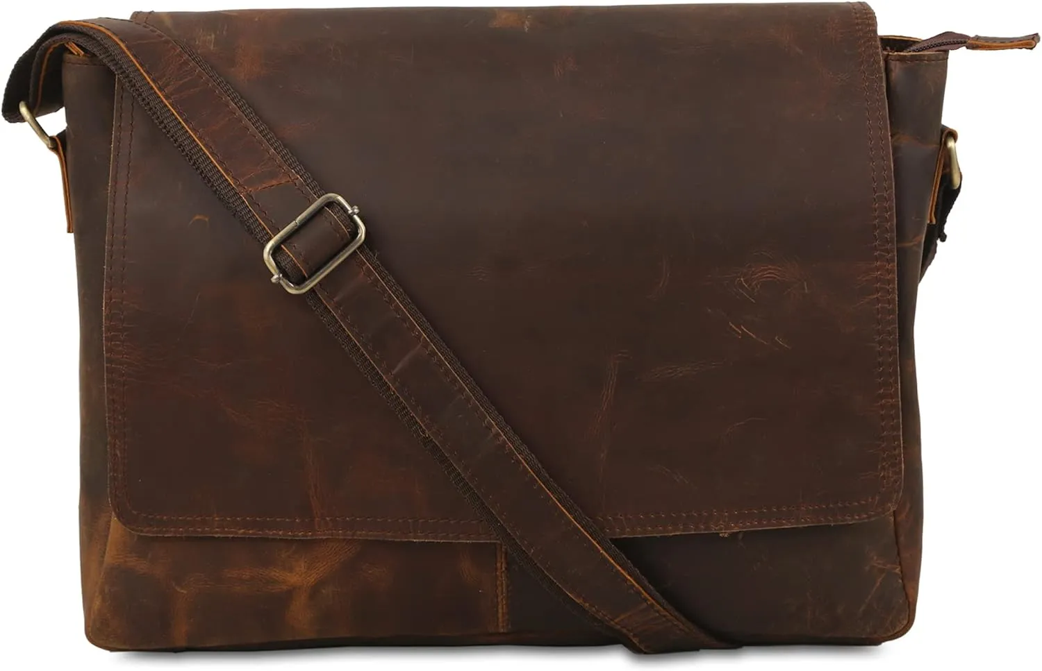 15" Mens Genuine Vintage Brown Leather Messenger Bag crossbody Shoulder Satchel Laptop Bag Briefcase Bag (DARK BROWN)