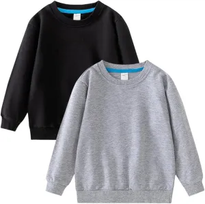 2-Pack Unisex Kids Crewneck Sweatshirt Long Sleeve Cotton Pullover Tops For Boys and Girls(Thin)