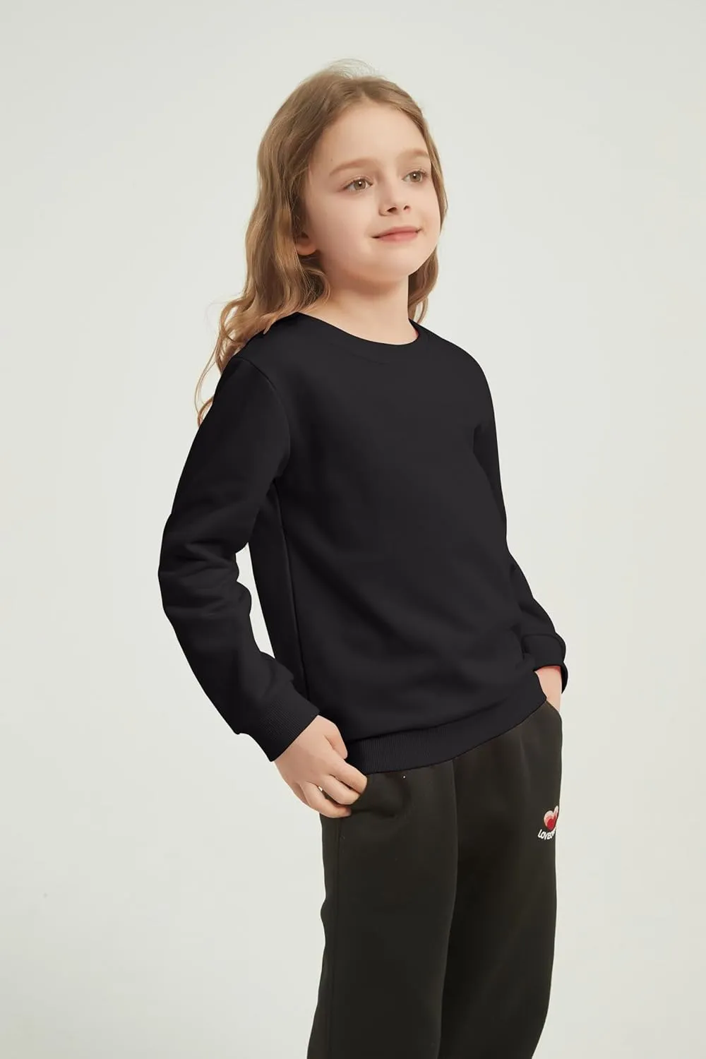 2-Pack Unisex Kids Crewneck Sweatshirt Long Sleeve Cotton Pullover Tops For Boys and Girls(Thin)