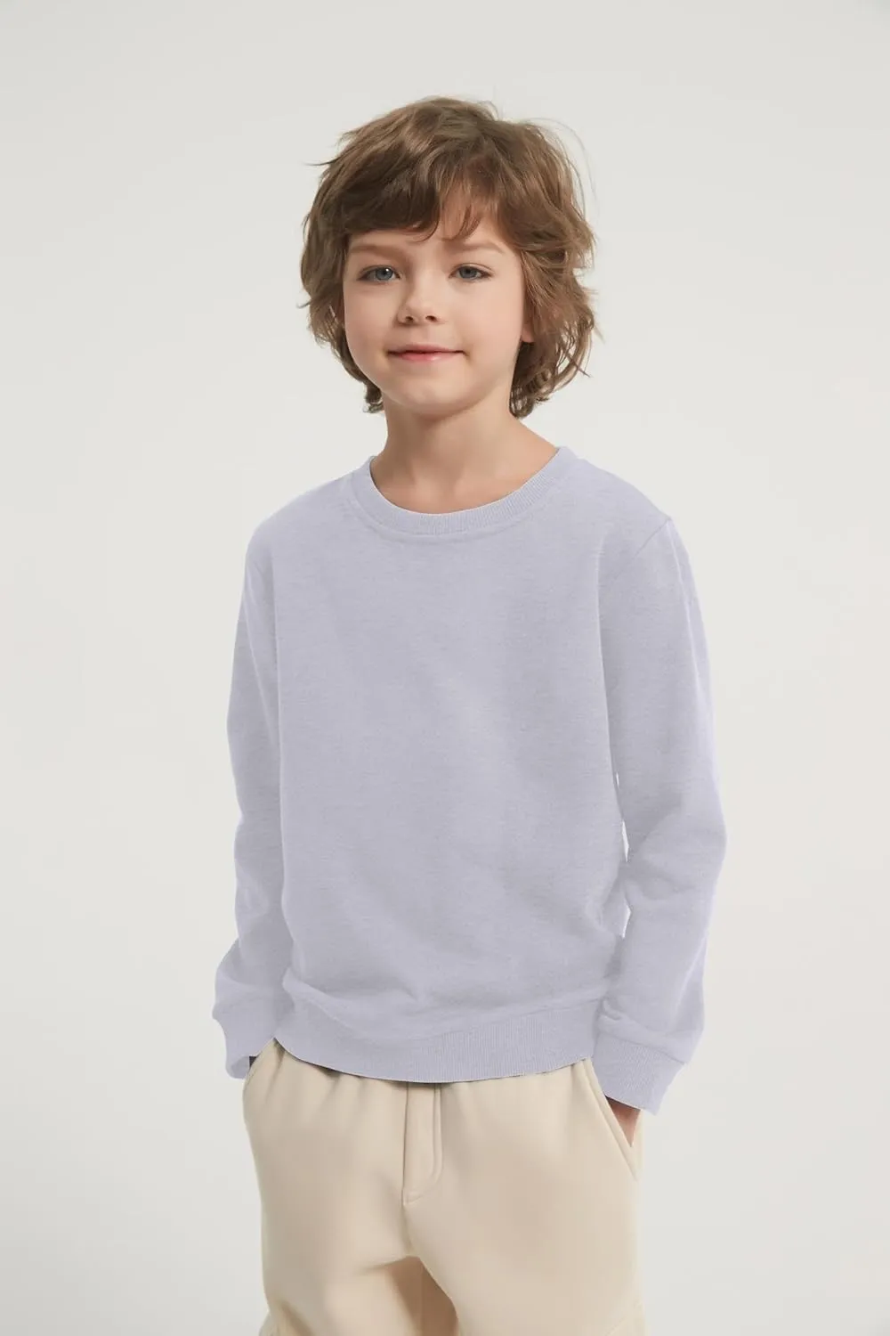 2-Pack Unisex Kids Crewneck Sweatshirt Long Sleeve Cotton Pullover Tops For Boys and Girls(Thin)