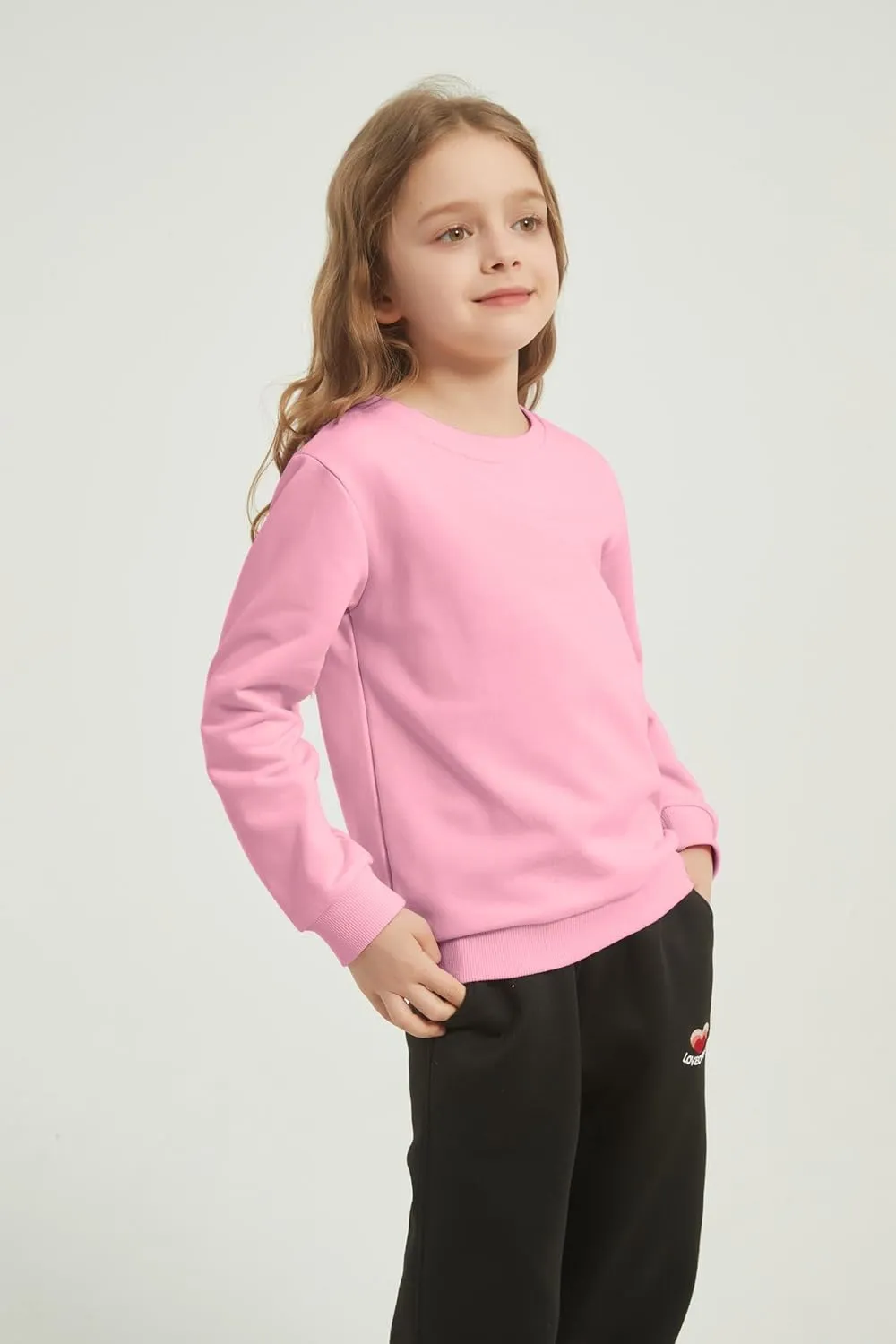 2-Pack Unisex Kids Crewneck Sweatshirt Long Sleeve Cotton Pullover Tops For Boys and Girls(Thin)