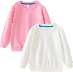 2-Pack Unisex Kids Crewneck Sweatshirt Long Sleeve Cotton Pullover Tops For Boys and Girls(Thin)