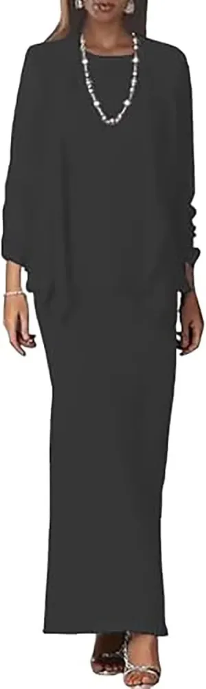 2 PCS Chiffon Mother of The Bride Dresses for Wedding Long Sleeve Evening Dresses for Women with Jacket