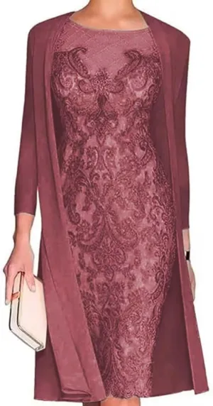 2 Pieces Mother of The Bride Dresses with Jackets Tea Length Mother of The Groom Dress Laces Appliques Evening Dresses