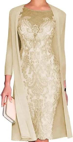 2 Pieces Mother of The Bride Dresses with Jackets Tea Length Mother of The Groom Dress Laces Appliques Evening Dresses