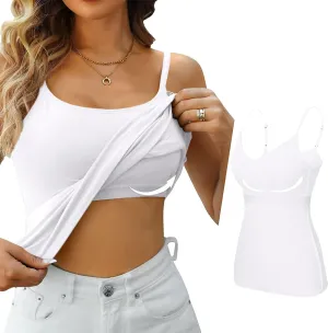 2pcs Womens Camisole with Shelf Bra Workout Yoga Adjustable Spaghetti Strap Tank Tops Athletic Compression Basic Layer
