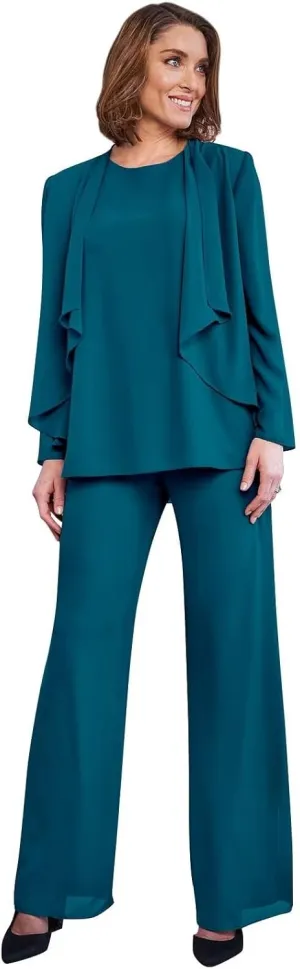 3 Pieces Mother of The Bride Pant Suits for Wedding Long Sleeve Chiffon Formal Outfits for Women 2025 with Jackets