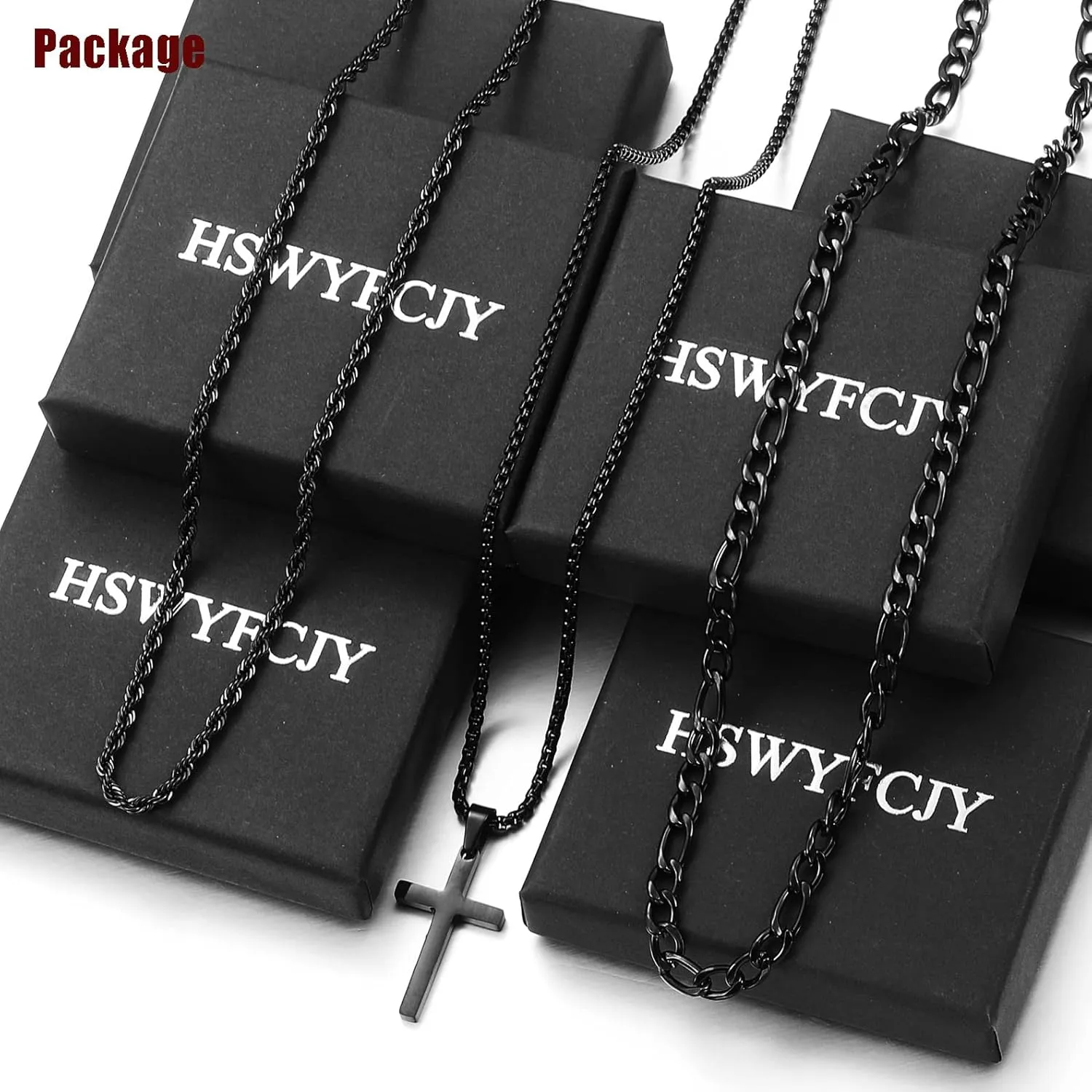 3Pcs Set Cross Necklace for Men, Mens Cross Necklace Cross Chain Layered Stainless Steel Rope Figaro Chains for Women Boys Gold Silver Black (20inch/22inch)