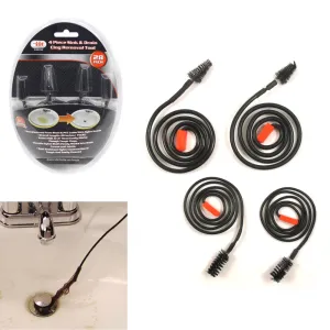 4 Pc Drain Snake Clog Remover 28" Sink Slow Fix Hair Clear Tool Removal Cleaner