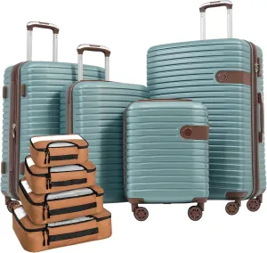 4 Piece Luggage Set Lightweight Expandable Travel Suitcase with Spinner Wheels and Packing Cubes, Blue