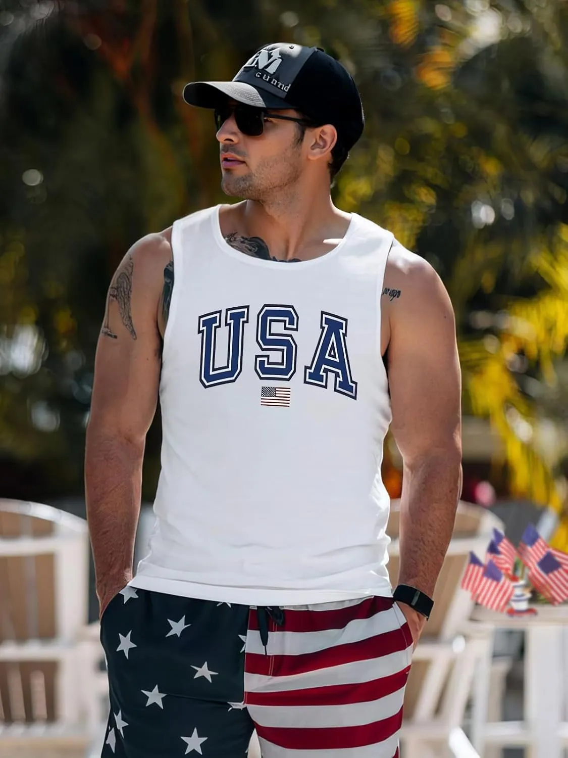 4th of July Tank Top Men American Flag Patriotic Sleeveless Shirts USA Stars and Stripes Independence Day Muscle Tanks