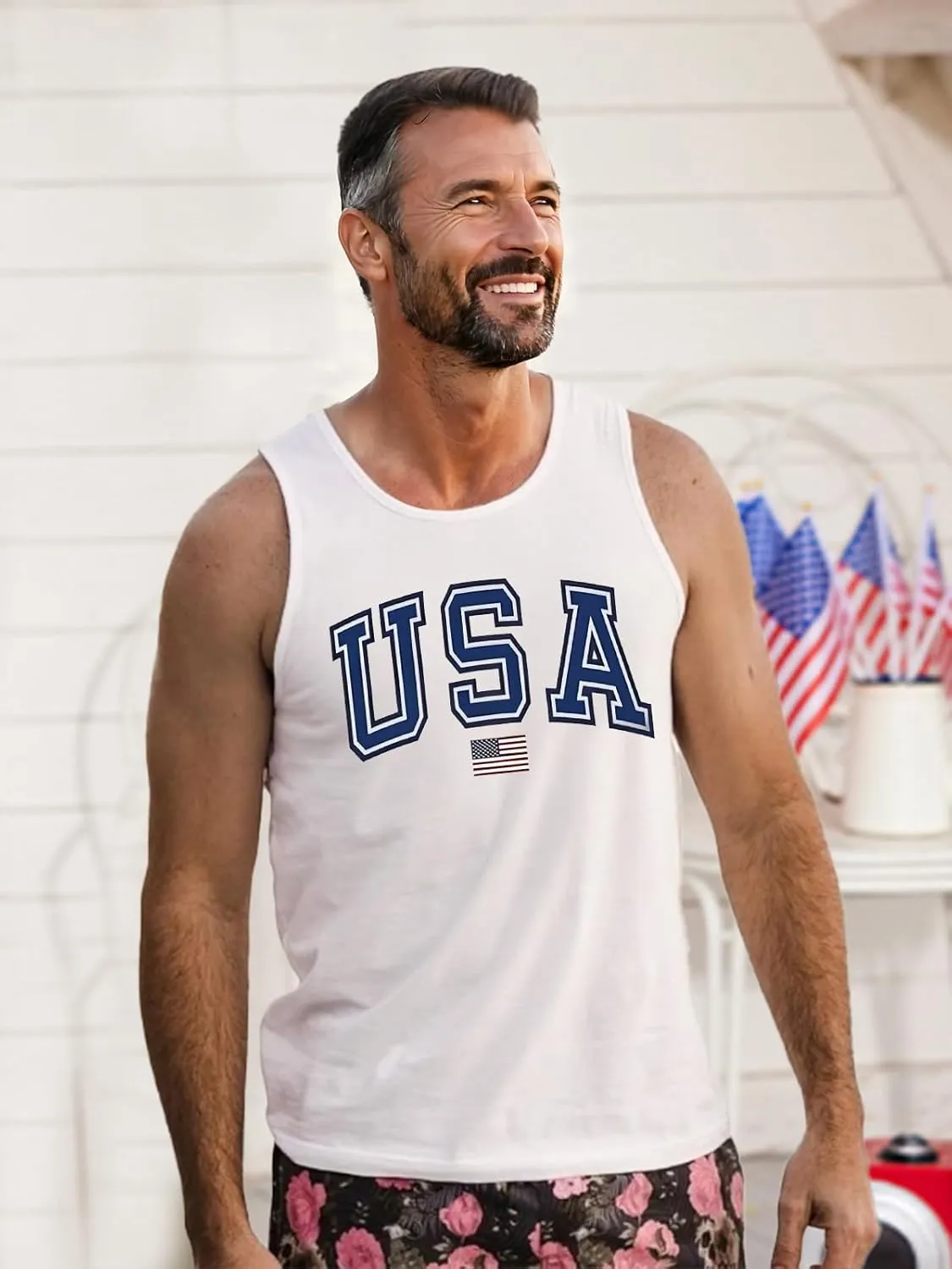 4th of July Tank Top Men American Flag Patriotic Sleeveless Shirts USA Stars and Stripes Independence Day Muscle Tanks