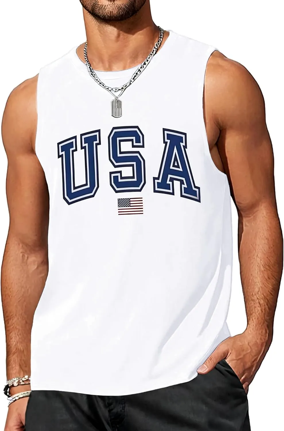4th of July Tank Top Men American Flag Patriotic Sleeveless Shirts USA Stars and Stripes Independence Day Muscle Tanks