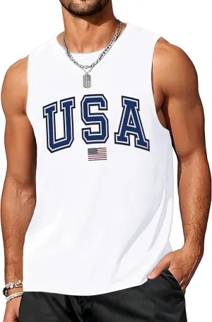 4th of July Tank Top Men American Flag Patriotic Sleeveless Shirts USA Stars and Stripes Independence Day Muscle Tanks