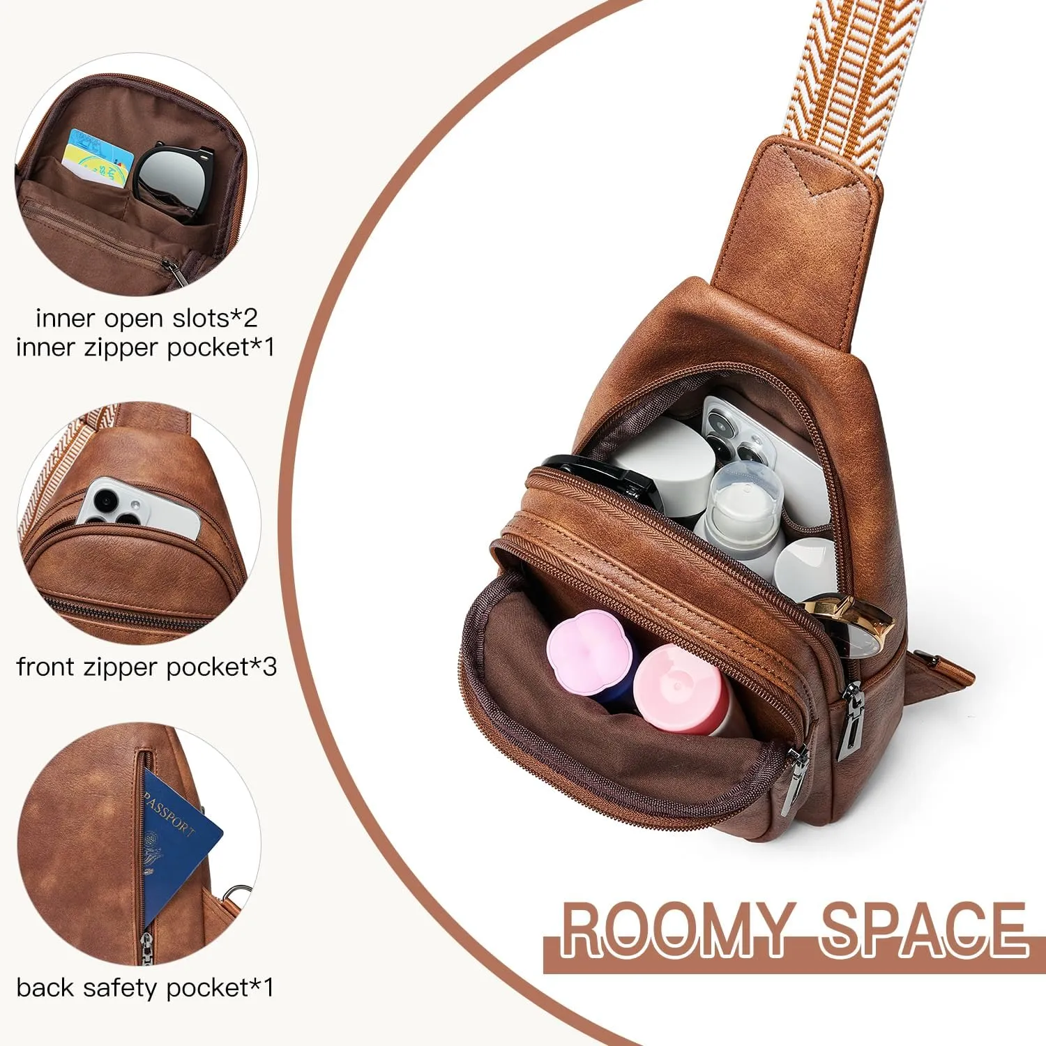 7L Sling Bag for Women Men Vegan Leather Crossbody Bags Fanny Pack Purse Backpack Over Shoulder Bag Travel Anti Theft
