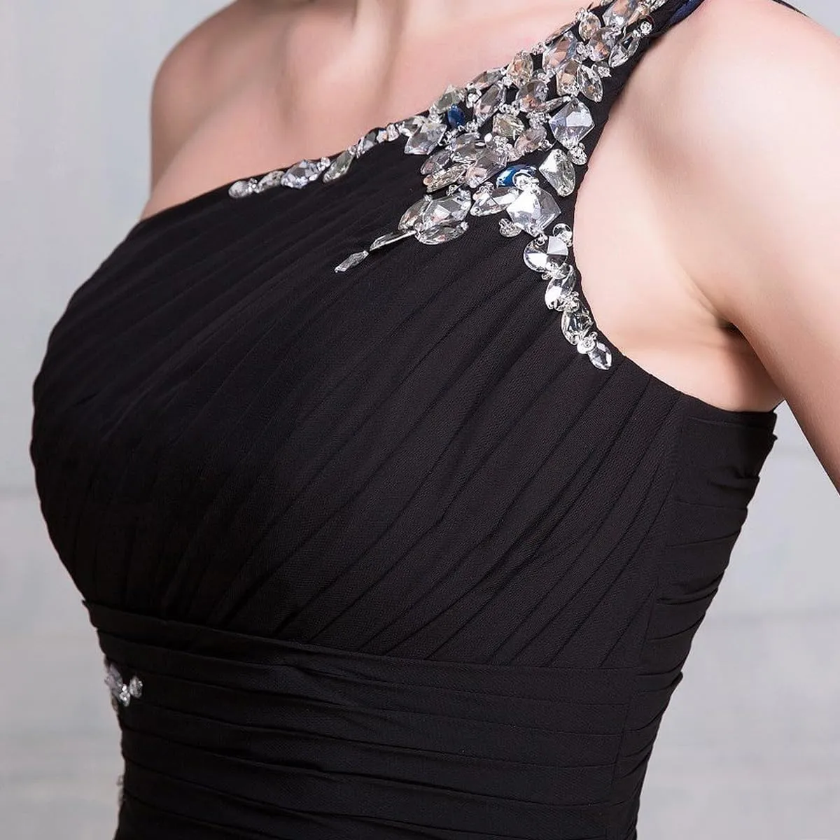 A Line Beaded One Shoulder Prom Dresses Long Formal Evening Gown Gradient Ombre Chiffon