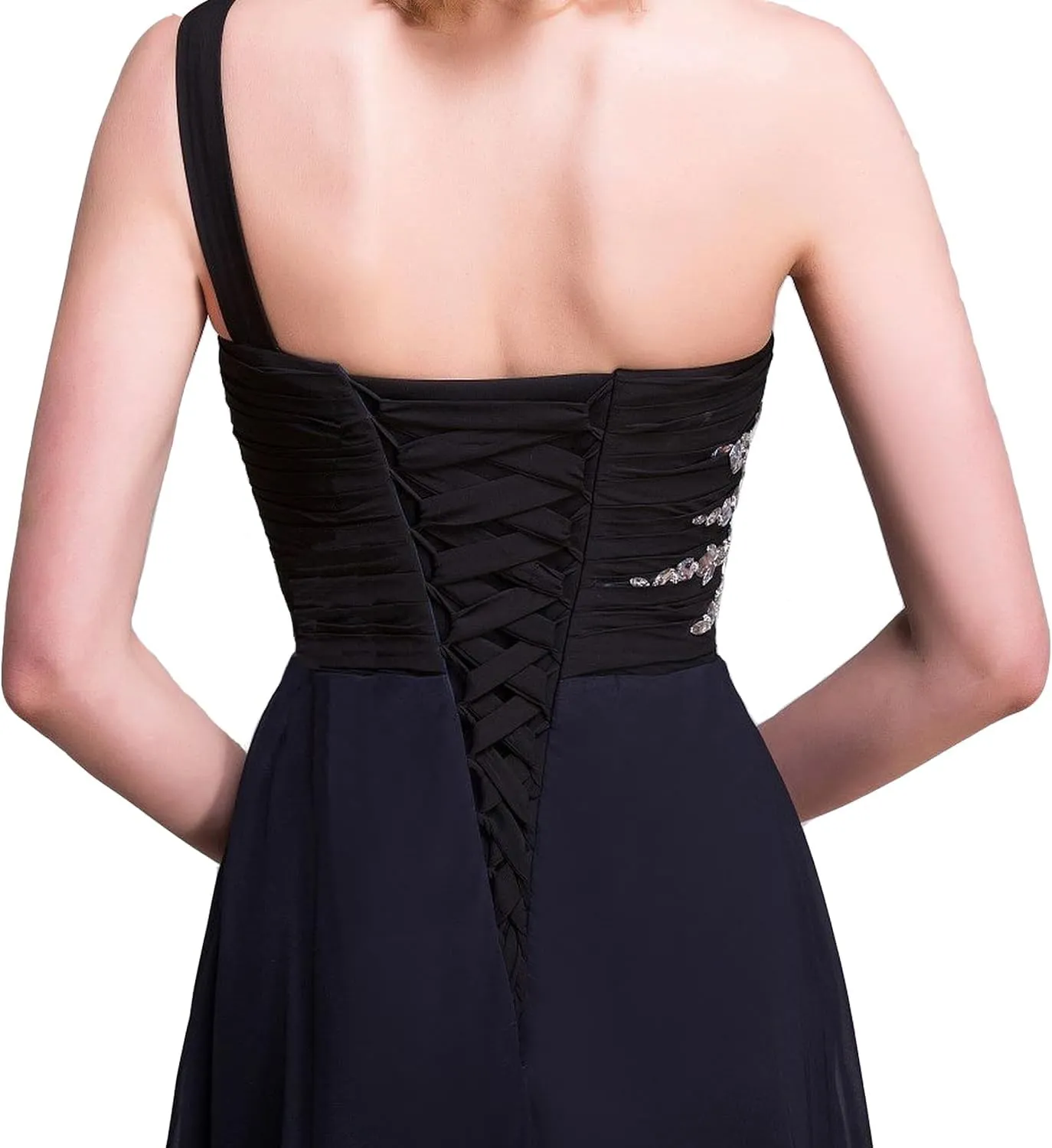 A Line Beaded One Shoulder Prom Dresses Long Formal Evening Gown Gradient Ombre Chiffon