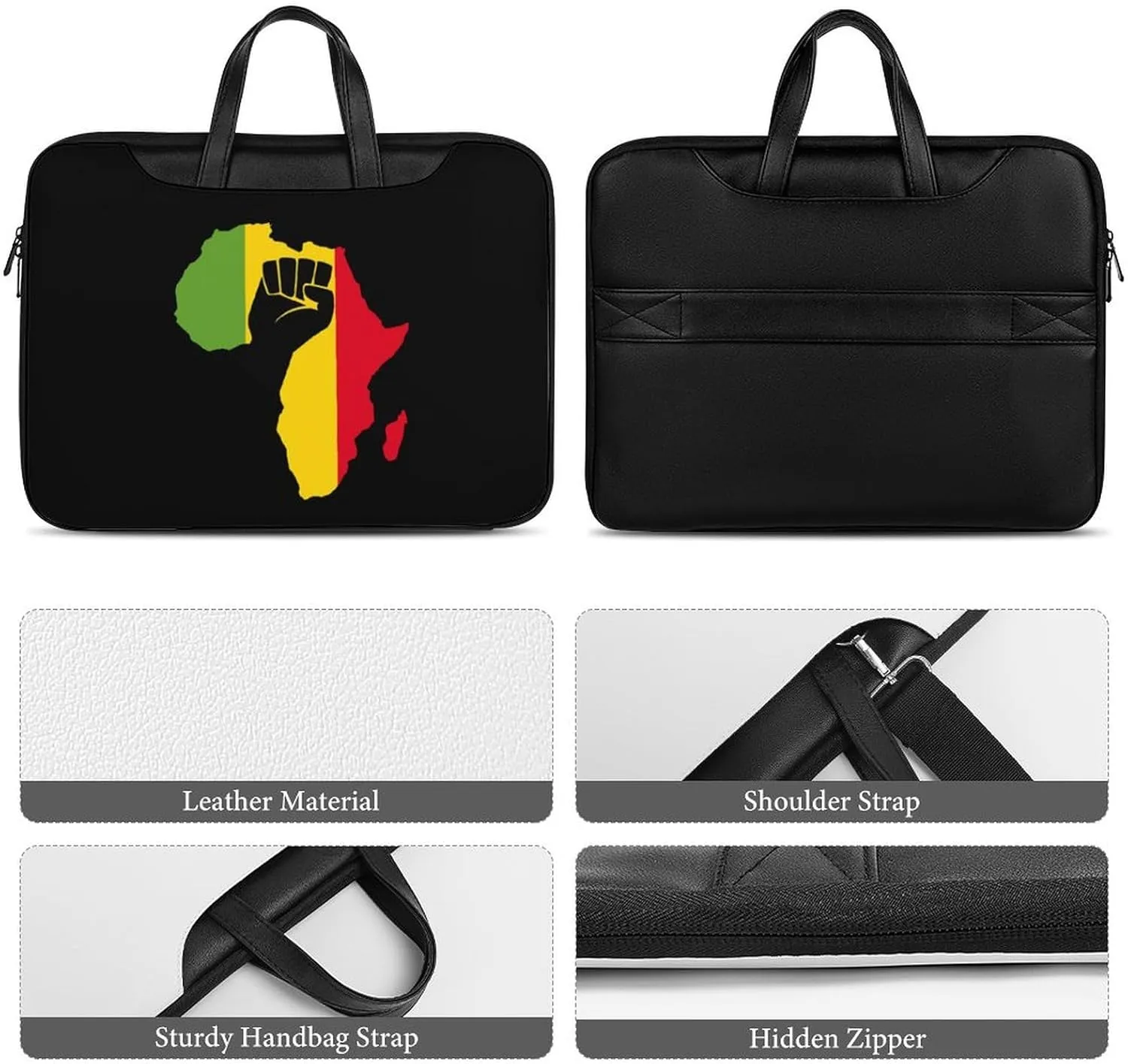 African Black Power Leather Bag Laptop Case Slim Water Resistant Computer Bags with Handle Briefcase for Work