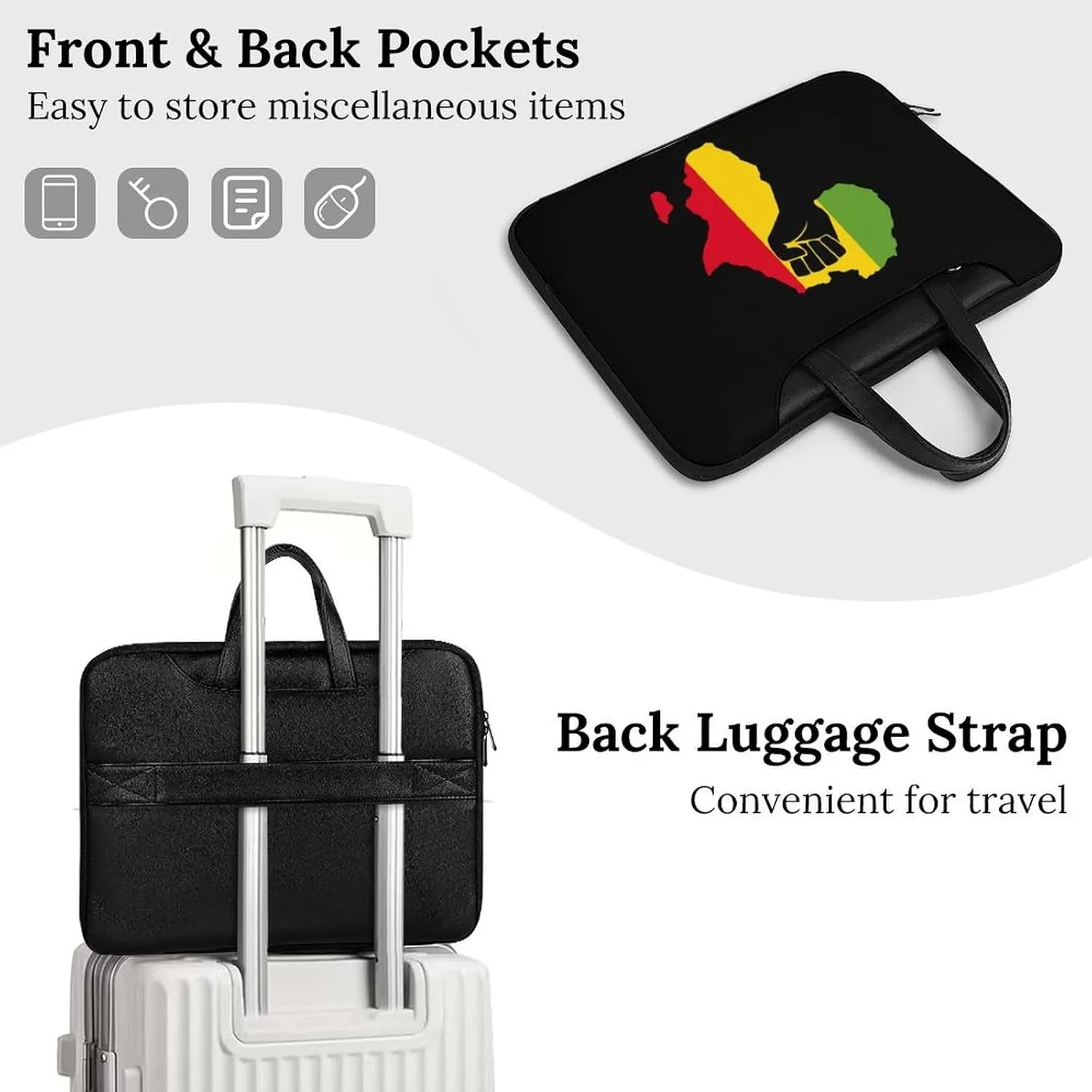African Black Power Leather Bag Laptop Case Slim Water Resistant Computer Bags with Handle Briefcase for Work