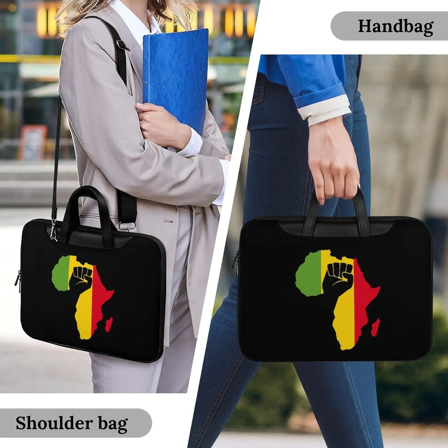 African Black Power Leather Bag Laptop Case Slim Water Resistant Computer Bags with Handle Briefcase for Work