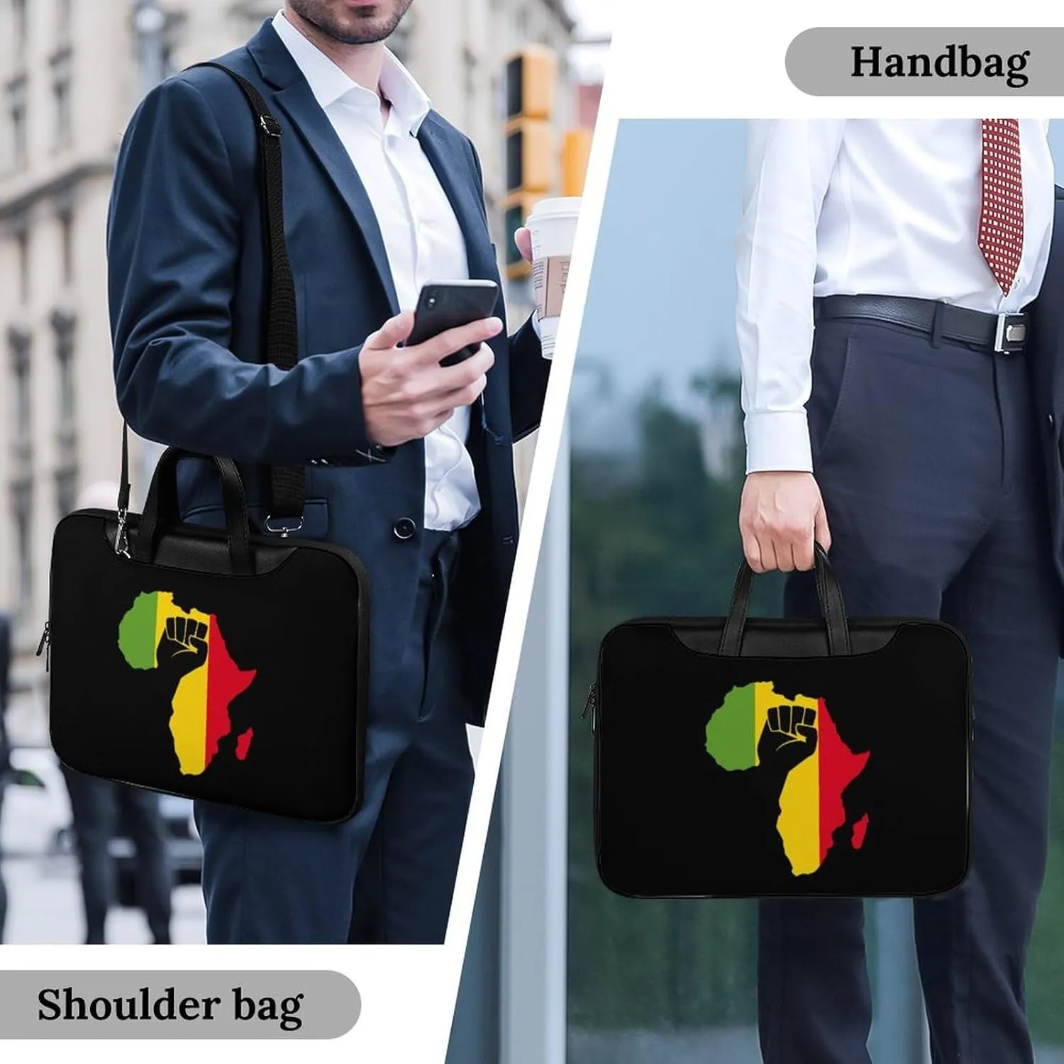 African Black Power Leather Bag Laptop Case Slim Water Resistant Computer Bags with Handle Briefcase for Work
