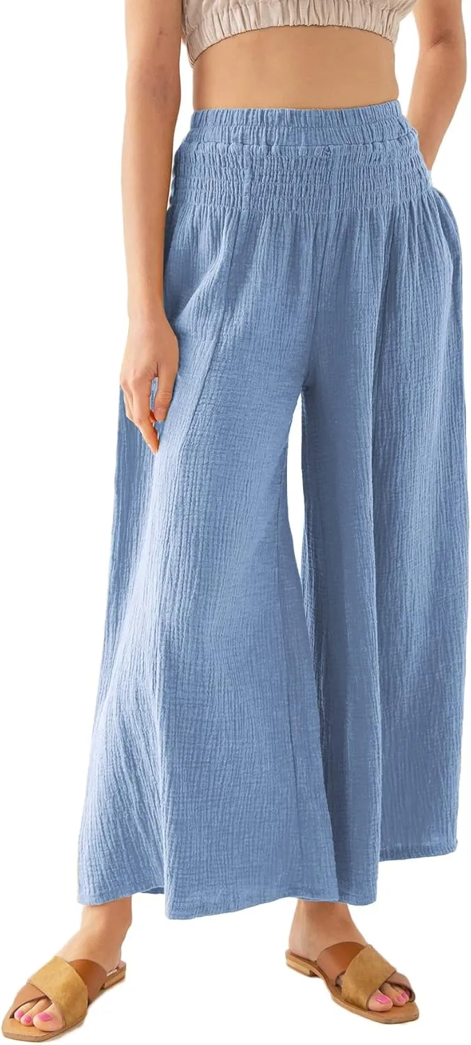 Amazhiyu Womens Wide Leg Palazzo Flowy High Waist Casual Lounge Yoga Pants for Summer