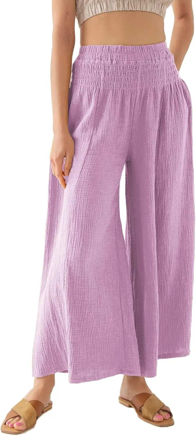 Amazhiyu Womens Wide Leg Palazzo Flowy High Waist Casual Lounge Yoga Pants for Summer