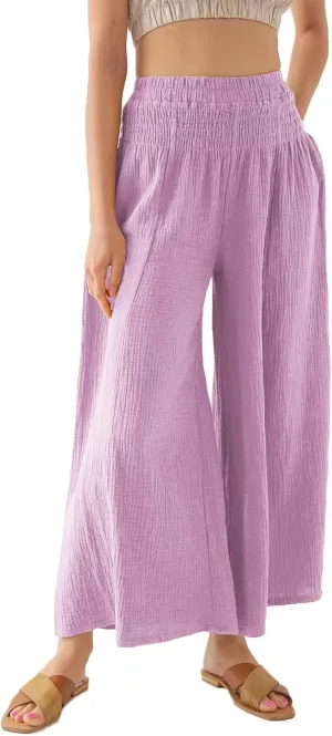 Amazhiyu Womens Wide Leg Palazzo Flowy High Waist Casual Lounge Yoga Pants for Summer