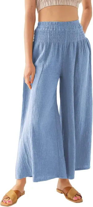 Amazhiyu Womens Wide Leg Palazzo Flowy High Waist Casual Lounge Yoga Pants for Summer
