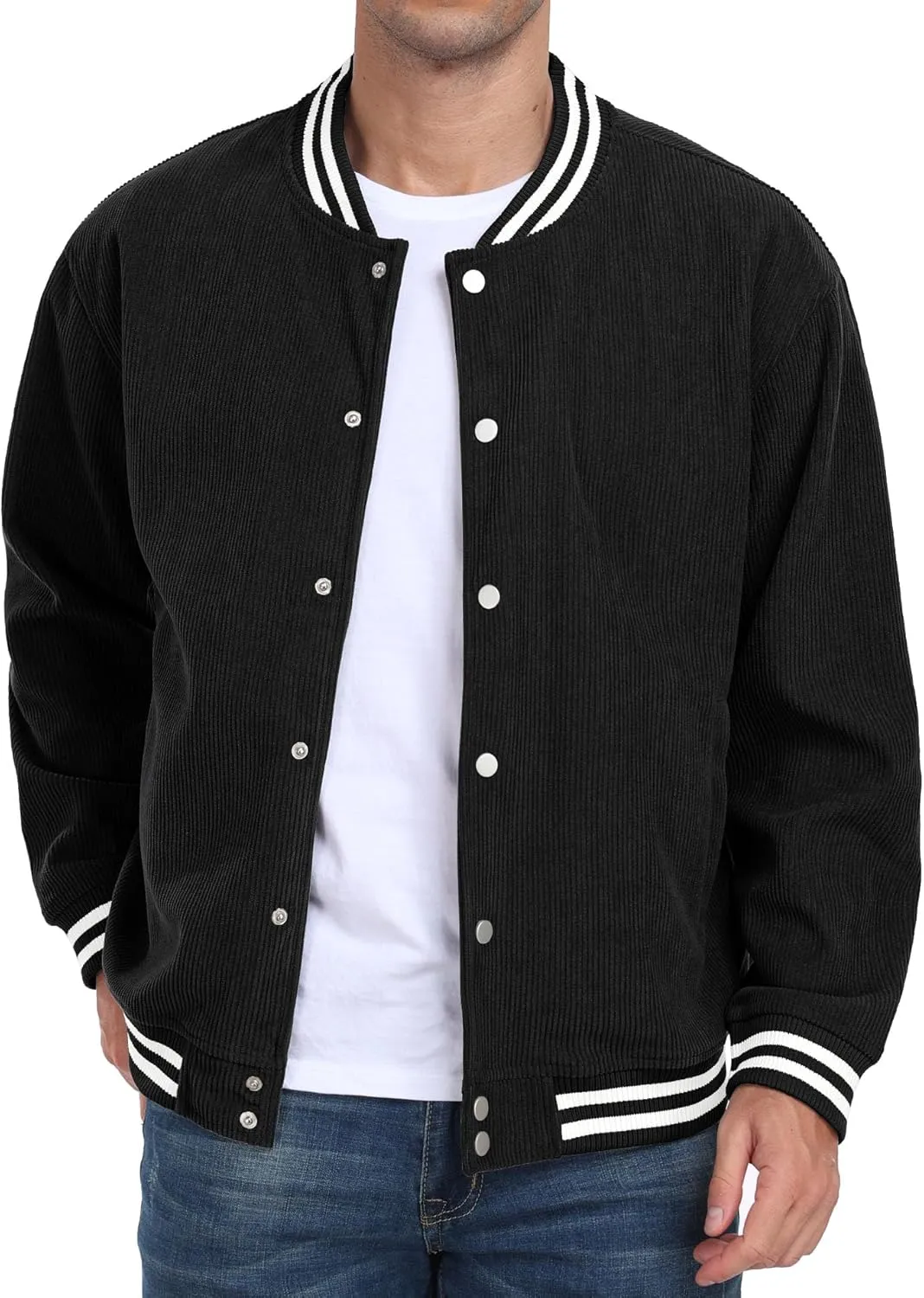 Askdeer Men's Varsity Jacket Bomber Long Sleeve Causal Jacket Baseball Corduroy Coat