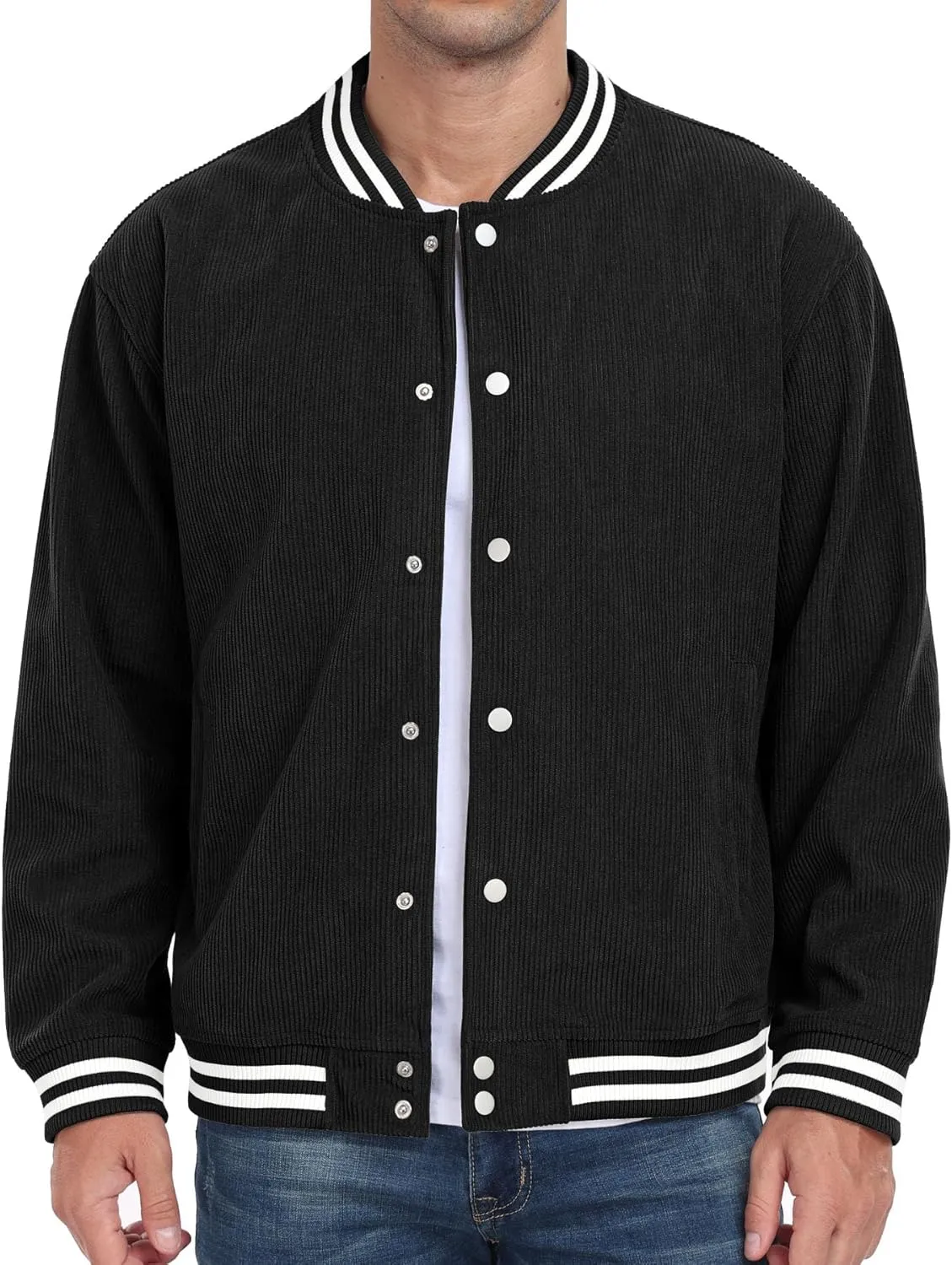 Askdeer Men's Varsity Jacket Bomber Long Sleeve Causal Jacket Baseball Corduroy Coat
