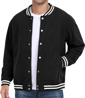Askdeer Men's Varsity Jacket Bomber Long Sleeve Causal Jacket Baseball Corduroy Coat