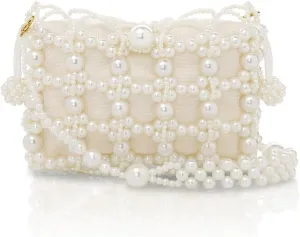 BABEYOND Women Pearl Clutch Purse - Bucket Beaded Bridal Evening Bag with Inner Bag for Party Wedding