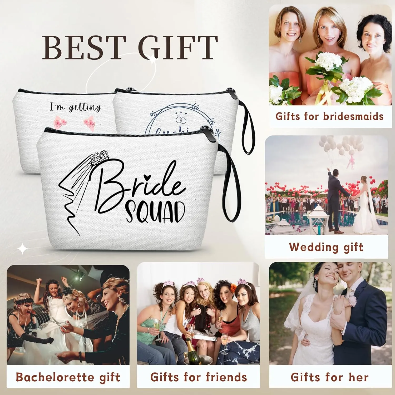 Bachelorette Gifts for Bride, Team Bride, Bride Squad, Maid of Honor Gifts for Her, Friends, Daughter, Sister, Bride Makeup Bag, Bachelorette Gift Bag, Bachelorette Party Accessories