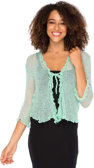 Back From Bali Womens Sheer Shrug Ruffle Cardigan Lightweight Sweater Bolero Arm Cover