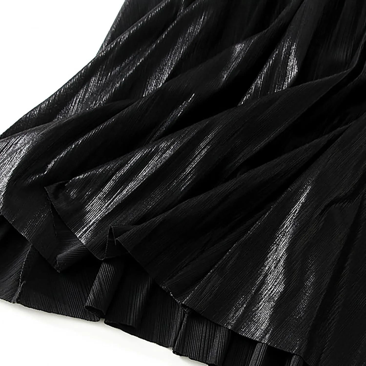 BAIMORE Women's Elegant Glitter Metallic Elastic Waist A Line Swing Accordion Pleated Midi Skirt