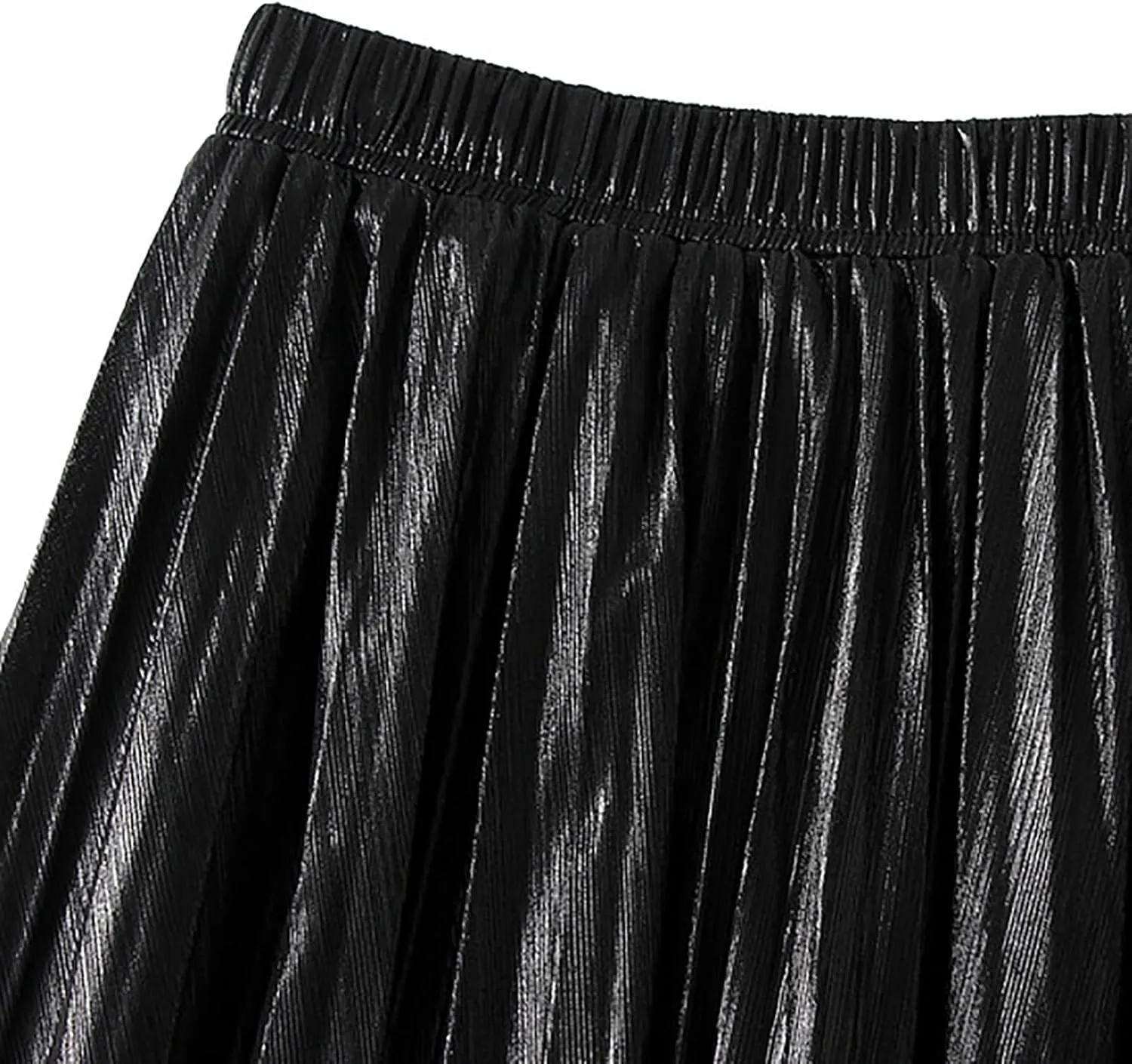 BAIMORE Women's Elegant Glitter Metallic Elastic Waist A Line Swing Accordion Pleated Midi Skirt