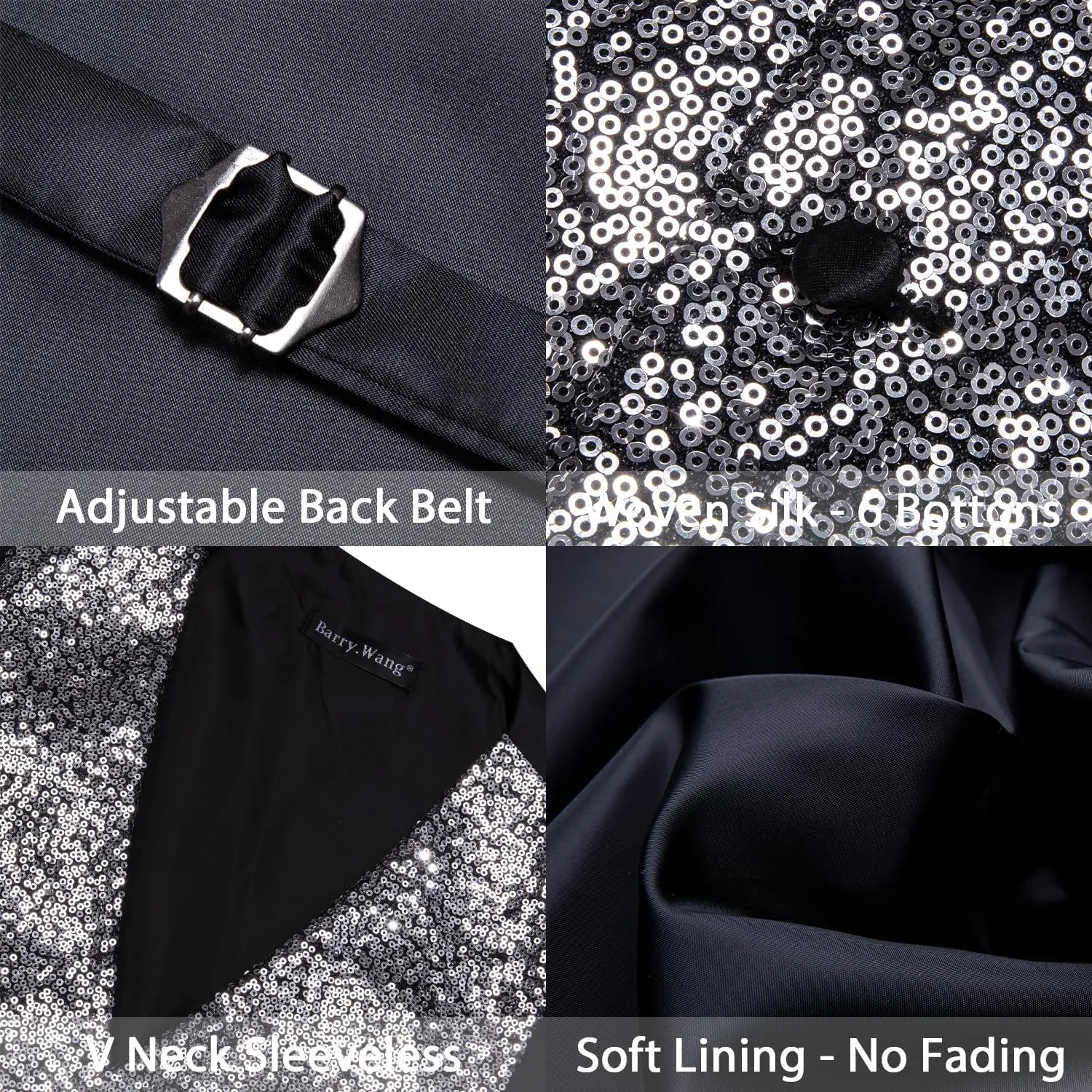 Barry.Wang Mens Sequins Vest Formal/Leisure V-neck Shiny Waistcoat Bowtie Set Prom Party Tuxedo