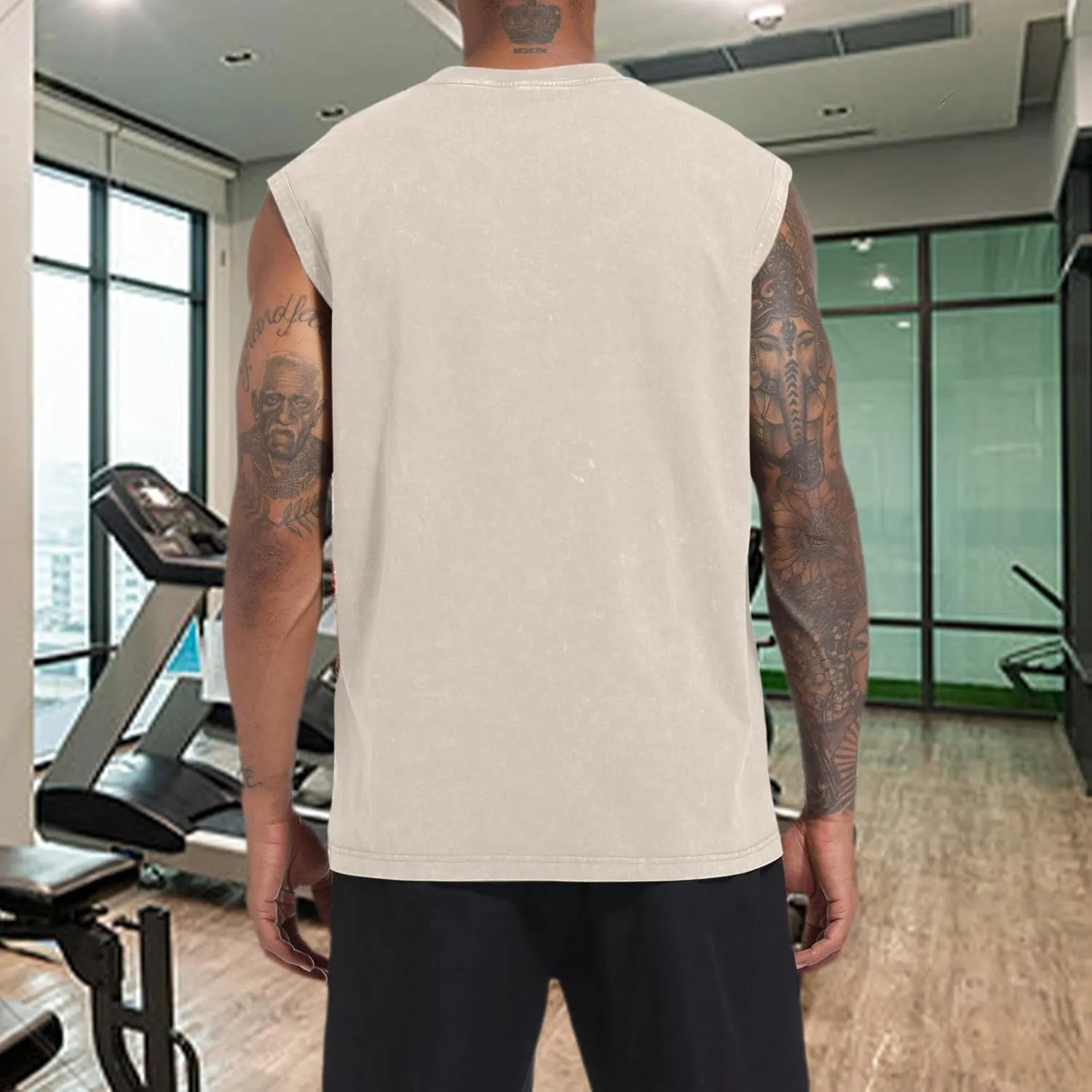 BINTEHGS Muscle Sleeveless Shirts for Men Cotton Summer Plain Gym Workout Tank Tops Crewneck Solid Loose Fit Hippie Tanks