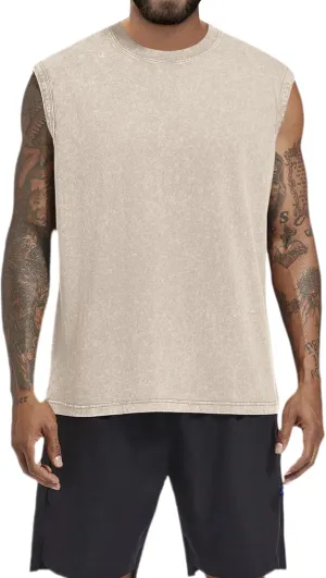 BINTEHGS Muscle Sleeveless Shirts for Men Cotton Summer Plain Gym Workout Tank Tops Crewneck Solid Loose Fit Hippie Tanks