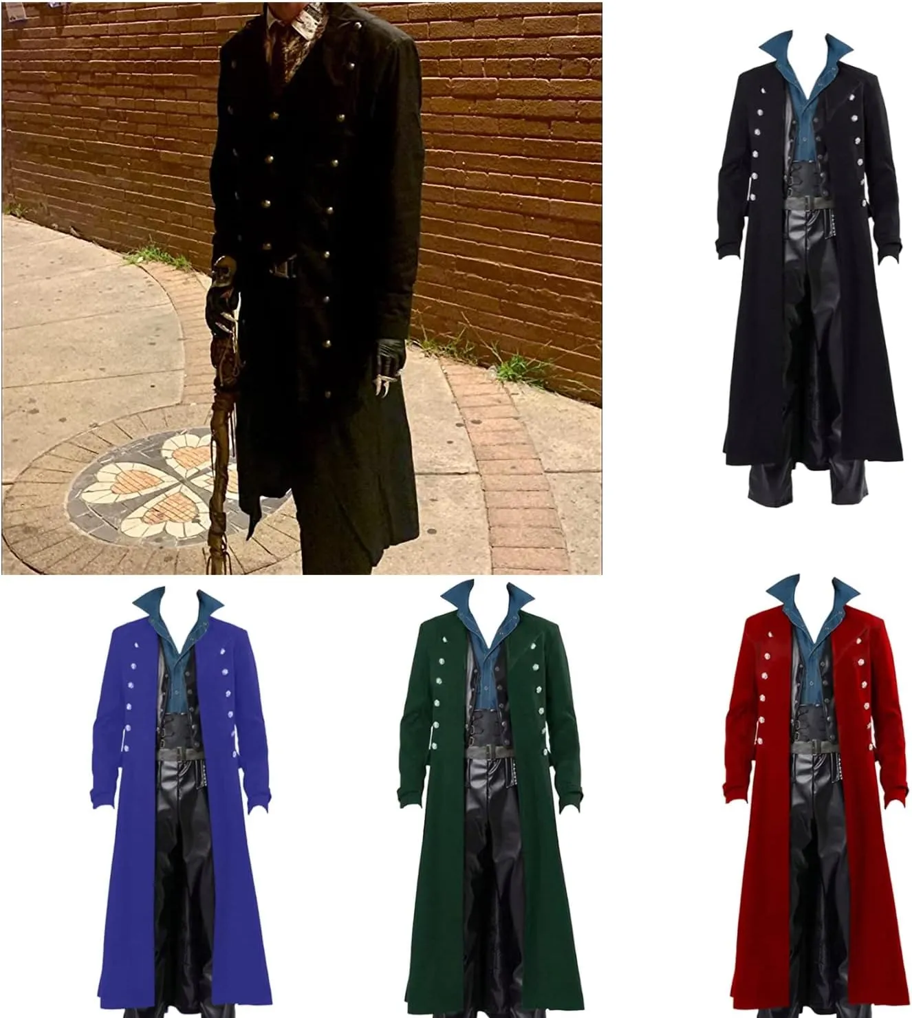 BITSEACOCO Mens Vintage Victorian Steampunk Jacket, Gothic Renaissance Medieval Frock Coat Cosplay Halloween Costume Tailcoat