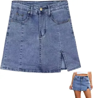 Bloomy Jean Skorts,Denim Skort for Women,Woman High Waisted Casual Stretchy Denim Skirt