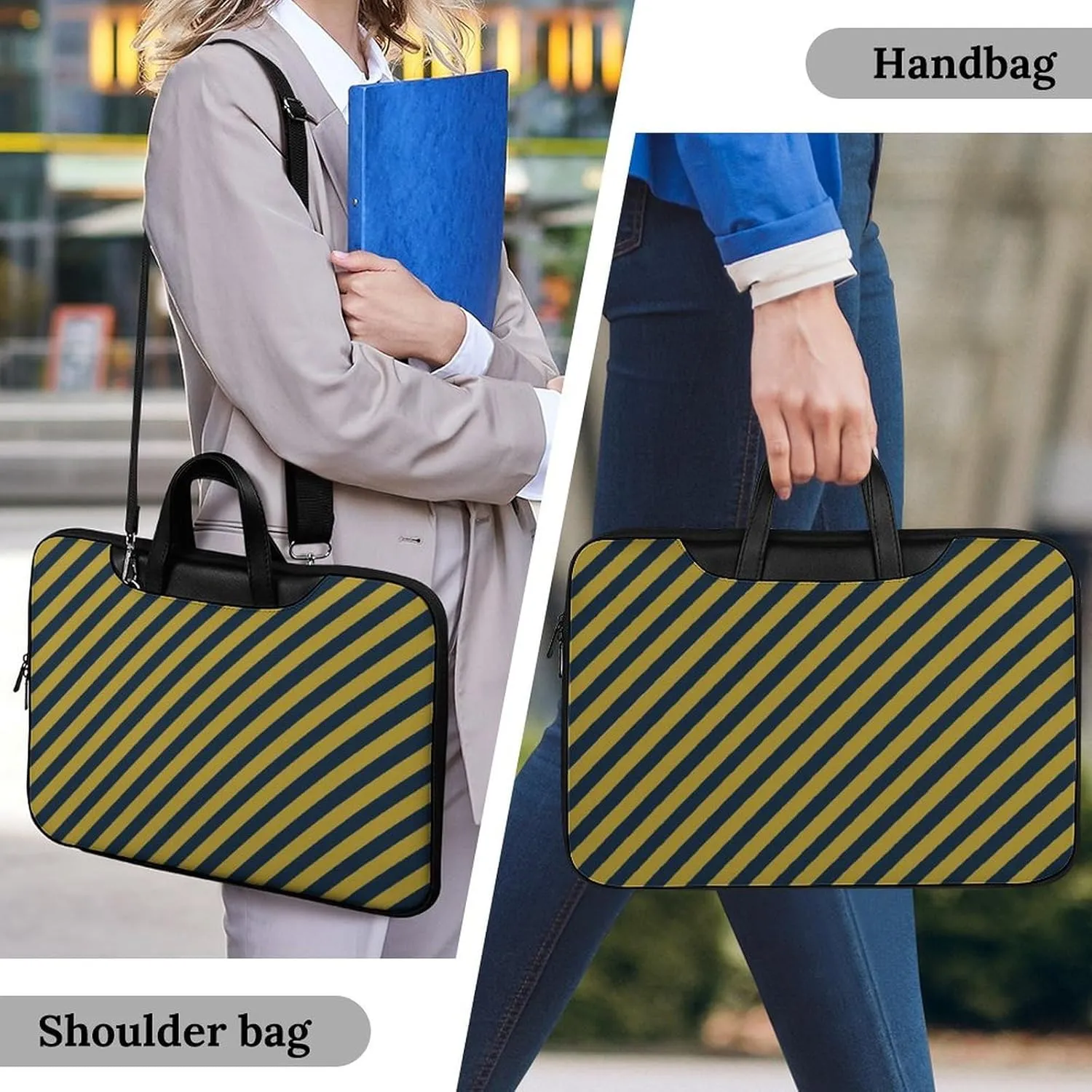 Blue And Yellow Stripes Leather Bag Laptop Case Slim Water Resistant Computer Bags with Handle Briefcase for Work