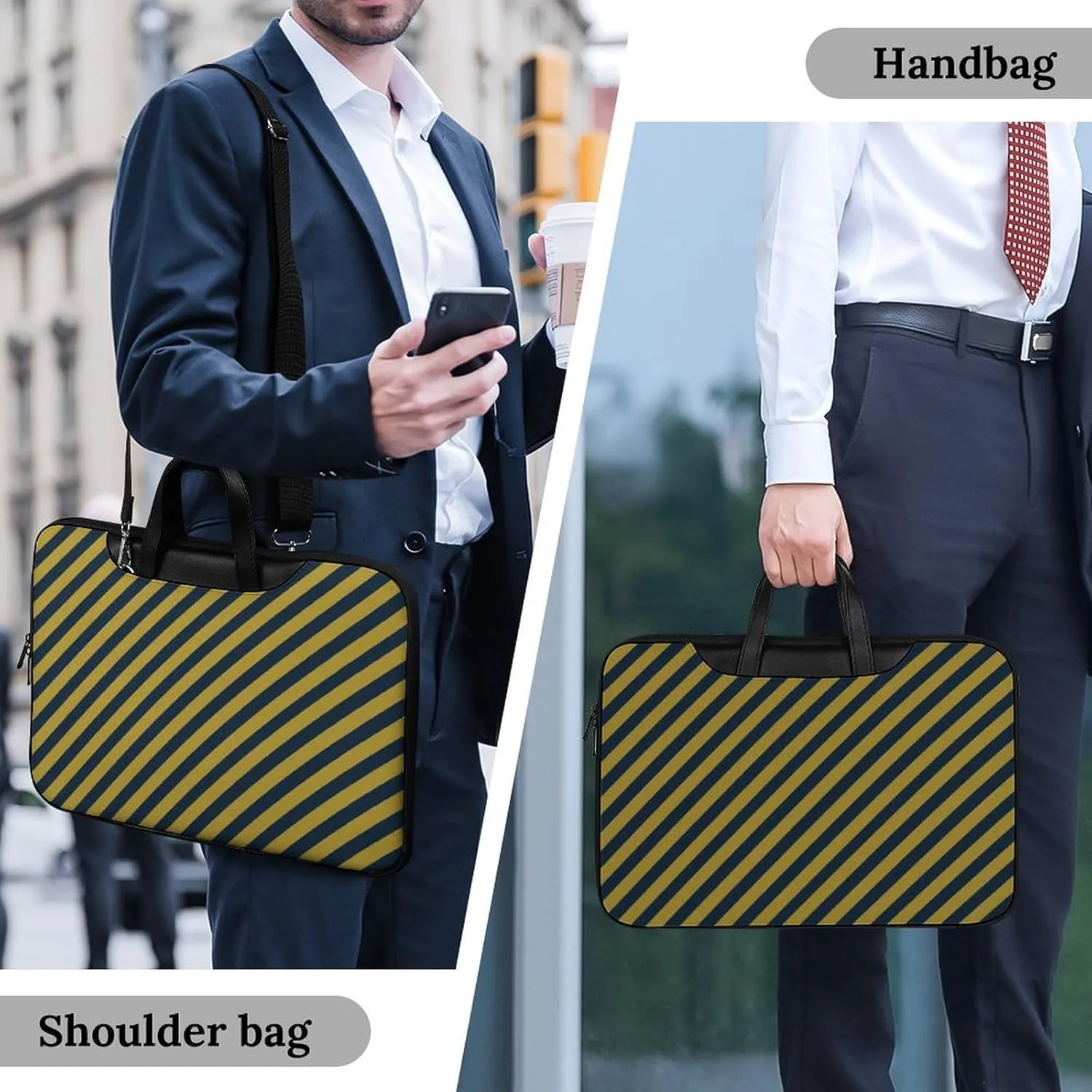 Blue And Yellow Stripes Leather Bag Laptop Case Slim Water Resistant Computer Bags with Handle Briefcase for Work