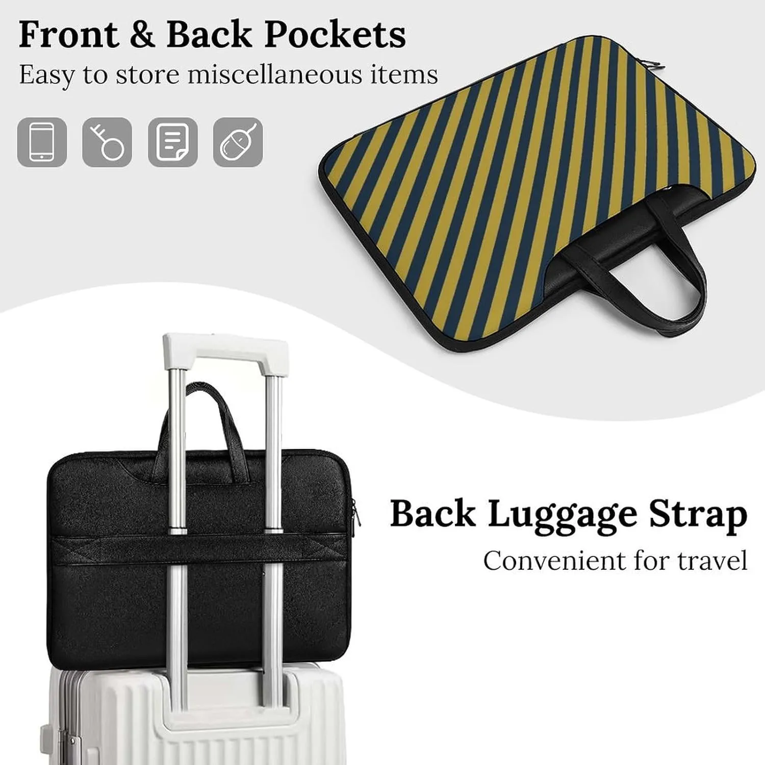 Blue And Yellow Stripes Leather Bag Laptop Case Slim Water Resistant Computer Bags with Handle Briefcase for Work