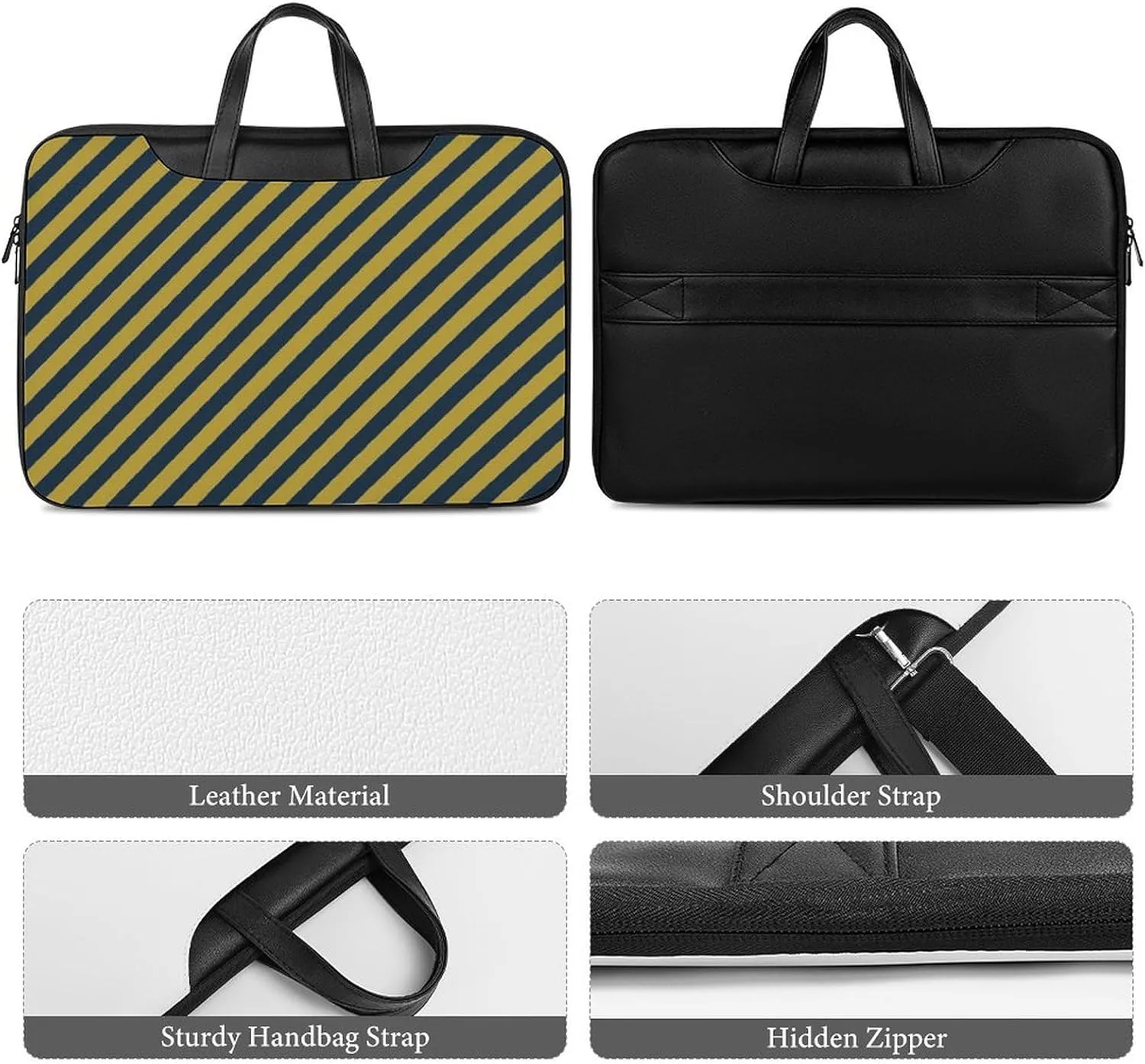 Blue And Yellow Stripes Leather Bag Laptop Case Slim Water Resistant Computer Bags with Handle Briefcase for Work