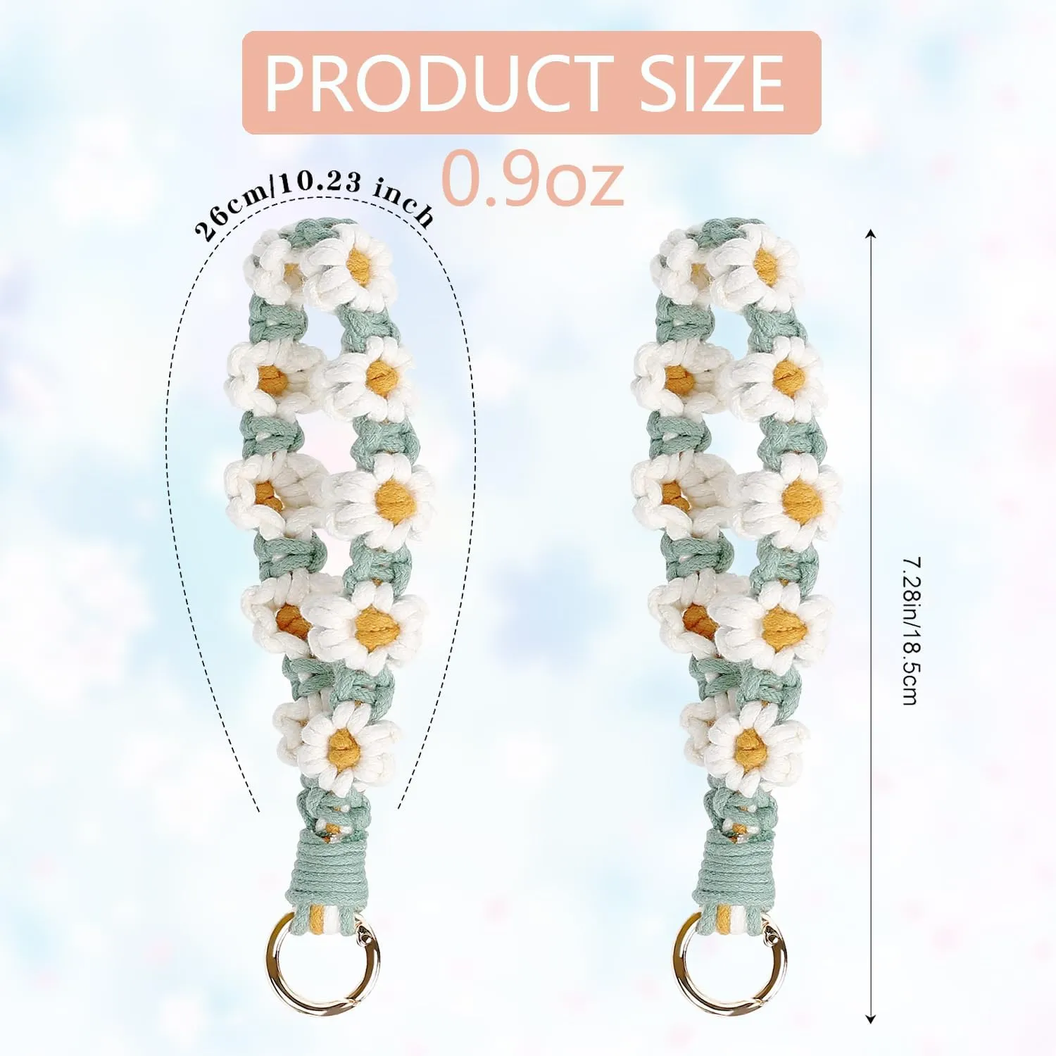 Boho Handmade Macrame Keychain Wristlet Keychain Daisy keychain Weave Exquisite Keyring Holder Bracelet Lanyard for Women