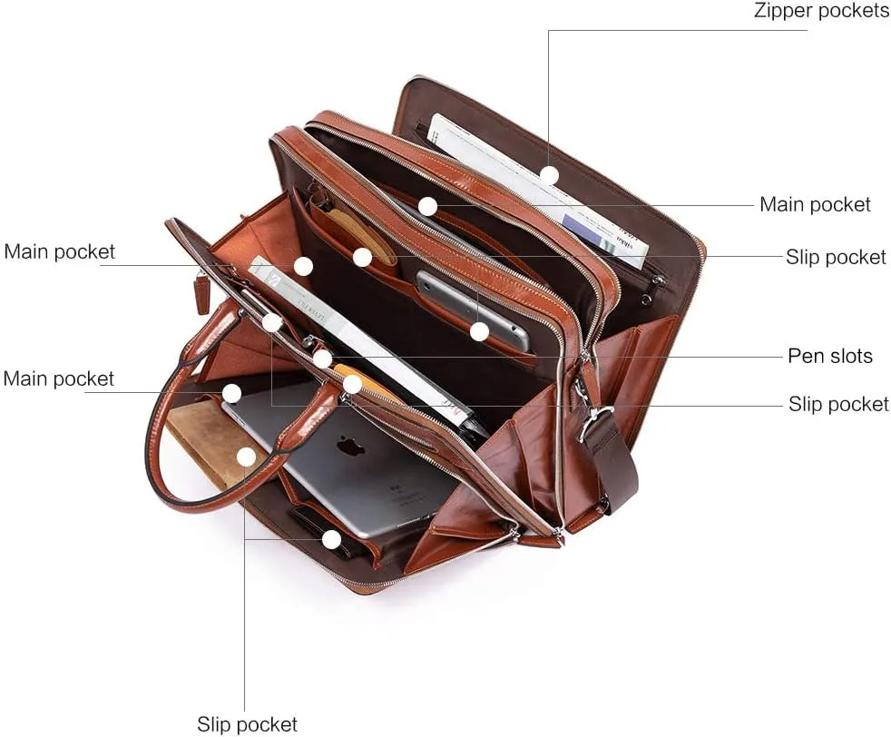BOSTANTEN Briefcases for Men Messenger Bag Genuine Leather Laptop Bag 15.6 inch Office Work Tote for Buisness Travel