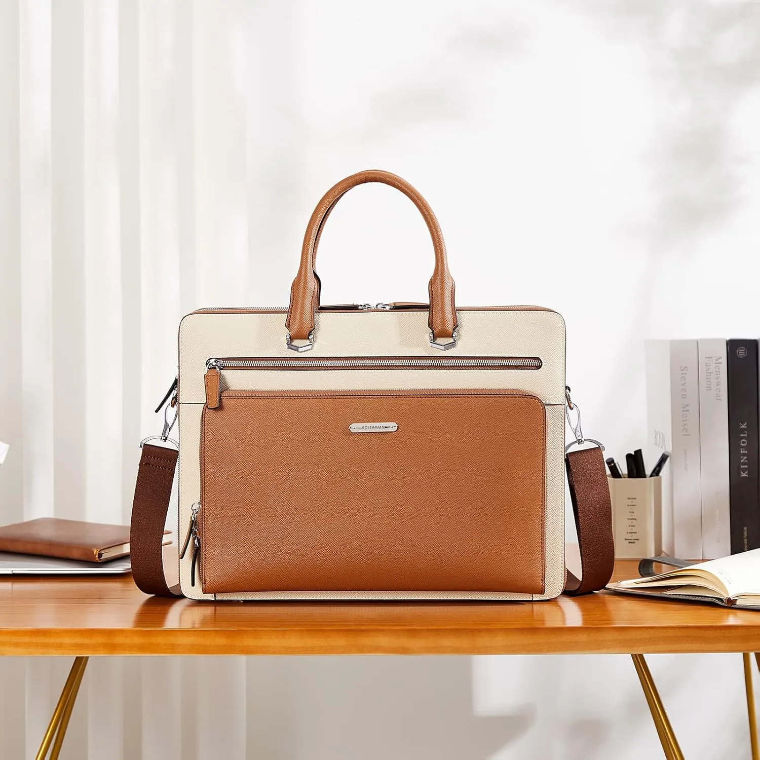 BOSTANTEN Briefcases for Men Messenger Bag Genuine Leather Laptop Bag 15.6 inch Office Work Tote for Buisness Travel