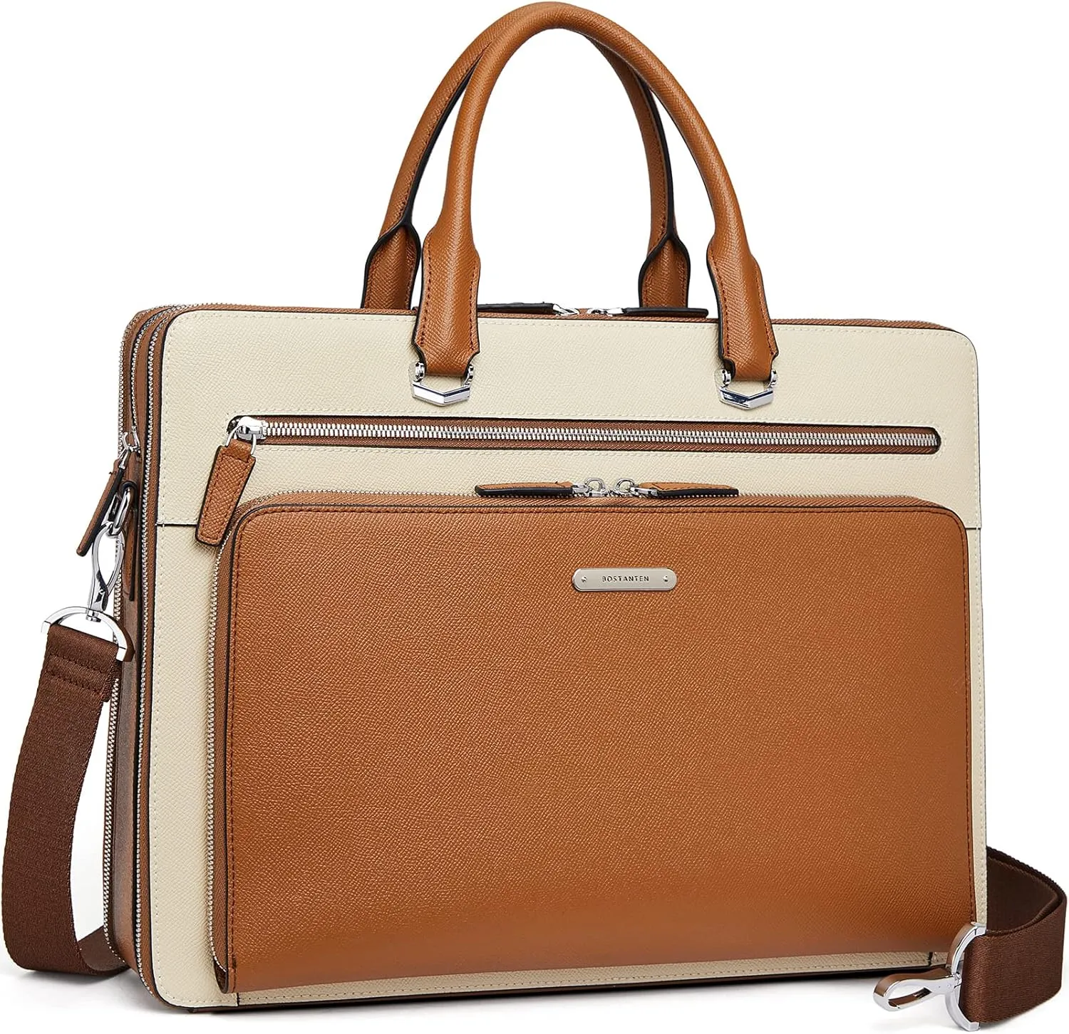 BOSTANTEN Briefcases for Men Messenger Bag Genuine Leather Laptop Bag 15.6 inch Office Work Tote for Buisness Travel